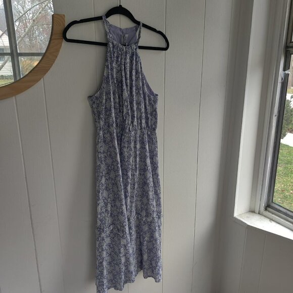 Halter Dress in Light Lavender Floral. Rouched Neckline for interest Fully lined - Picture 6 of 8